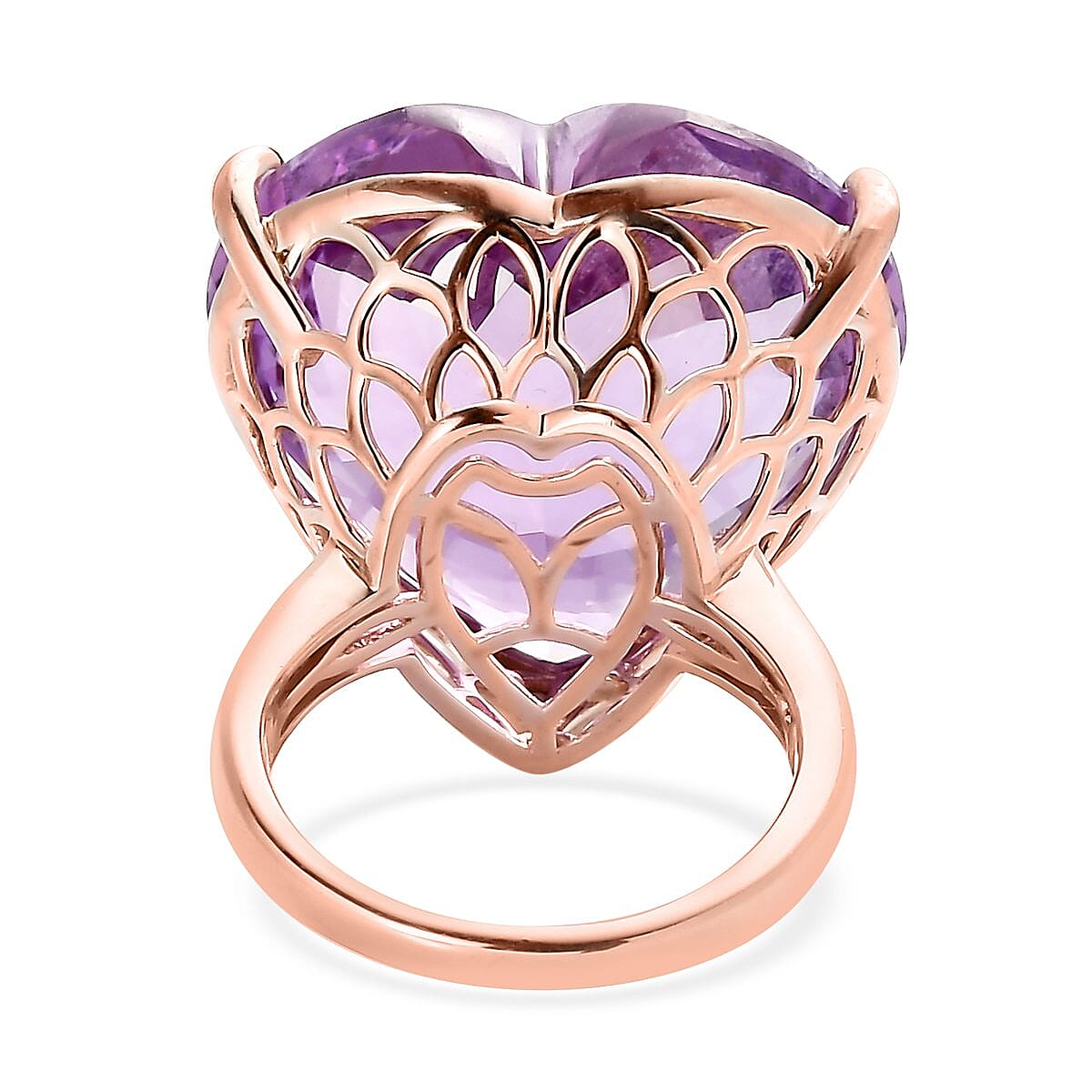 TLV Rose De France Amethyst Solitaire Heart Shape Ring in Vermeil RG Over Sterling Silver (Size 10.0) 49.15 ctw image number 4