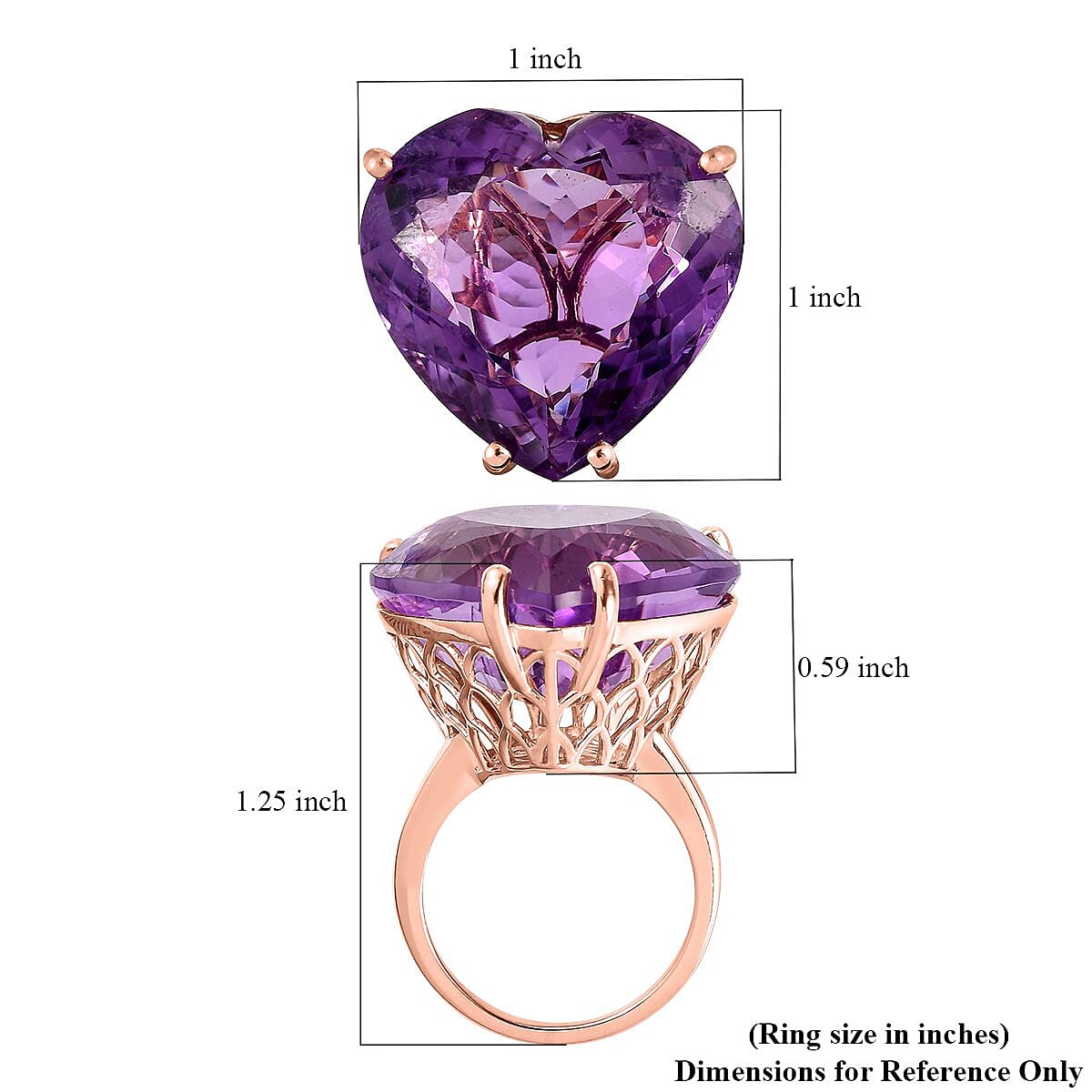 TLV Rose De France Amethyst Solitaire Heart Shape Ring in Vermeil RG Over Sterling Silver (Size 10.0) 49.15 ctw image number 5