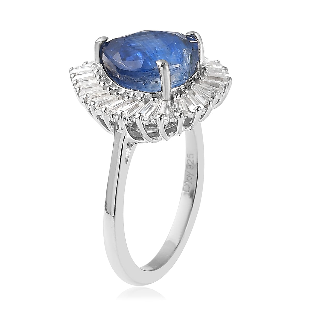 Kashmir Kyanite and Moissanite Heart Halo Ring in Platinum Over Sterling Silver 5.25 ctw image number 3