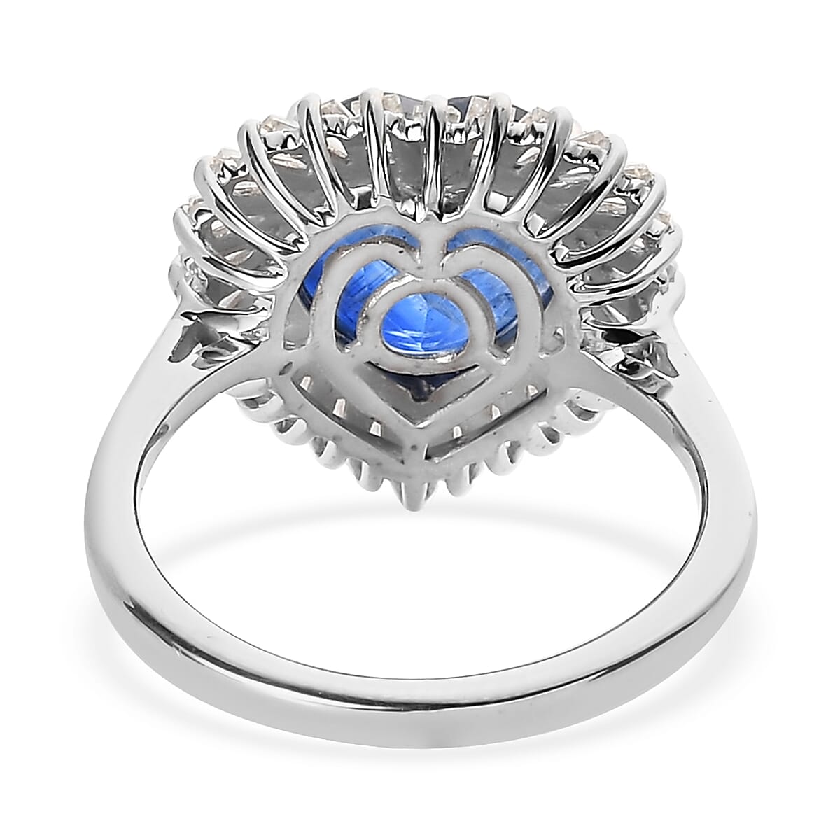 Kashmir Kyanite and Moissanite Heart Halo Ring in Platinum Over Sterling Silver 5.25 ctw image number 4
