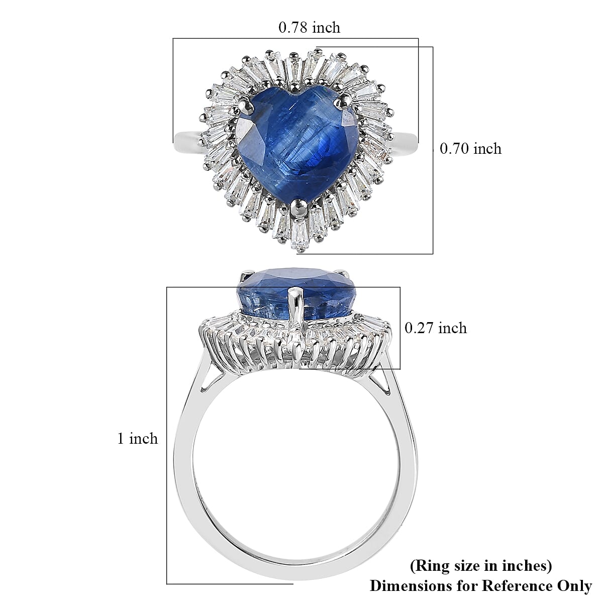 Kashmir Kyanite and Moissanite Heart Halo Ring in Platinum Over Sterling Silver 5.25 ctw image number 5