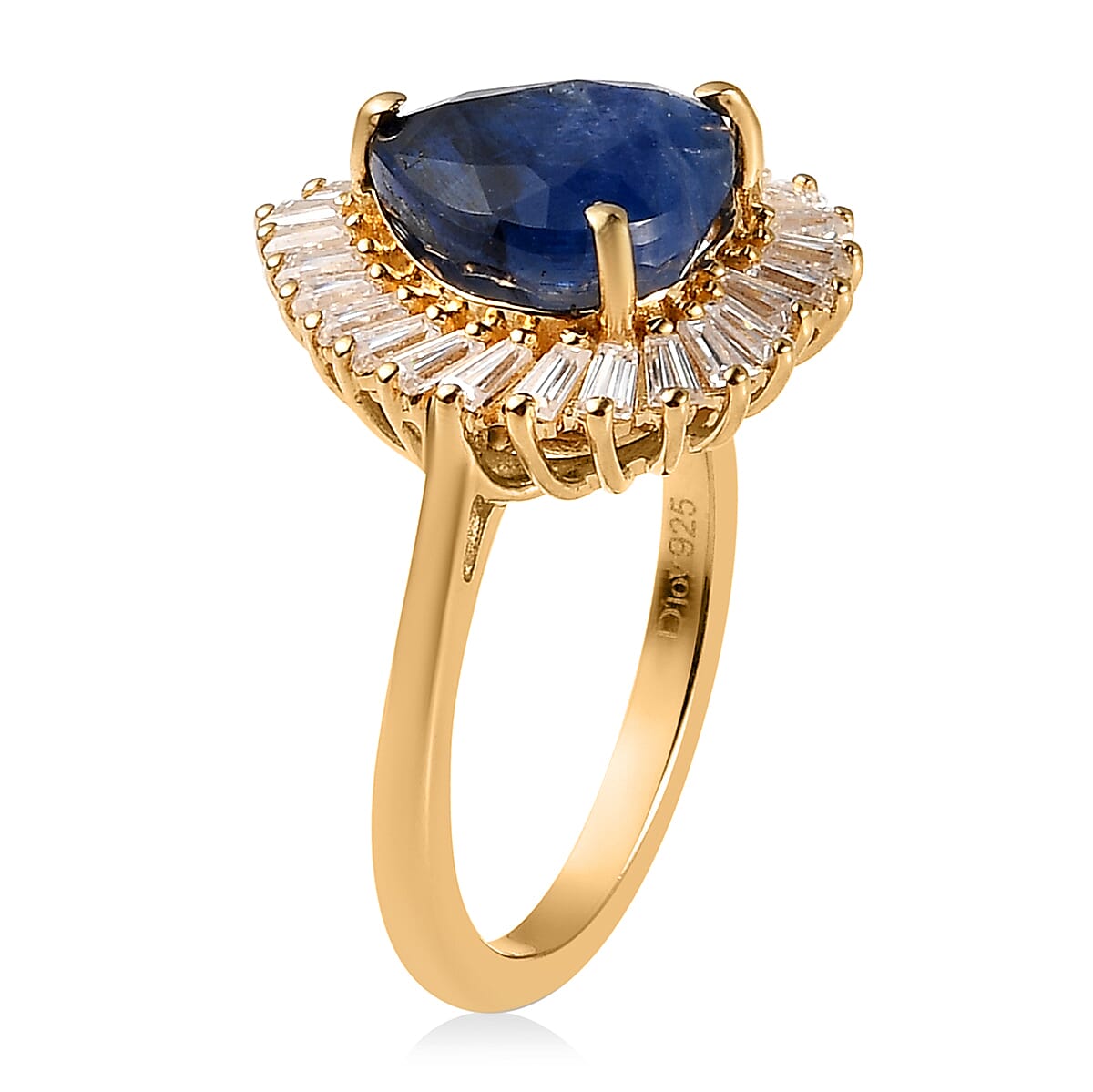 Kashmir Kyanite and Moissanite Heart Halo Ring in Vermeil Yellow Gold Over Sterling Silver (Size 8.0) 5.25 ctw image number 3