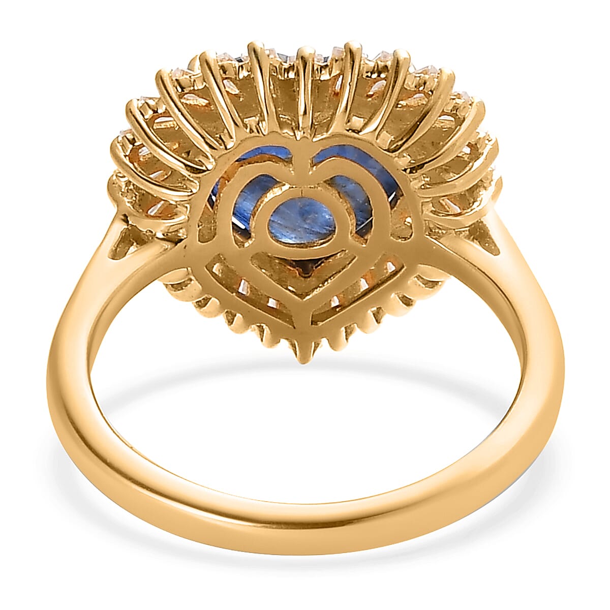 Kashmir Kyanite and Moissanite Heart Halo Ring in Vermeil Yellow Gold Over Sterling Silver (Size 8.0) 5.25 ctw image number 4