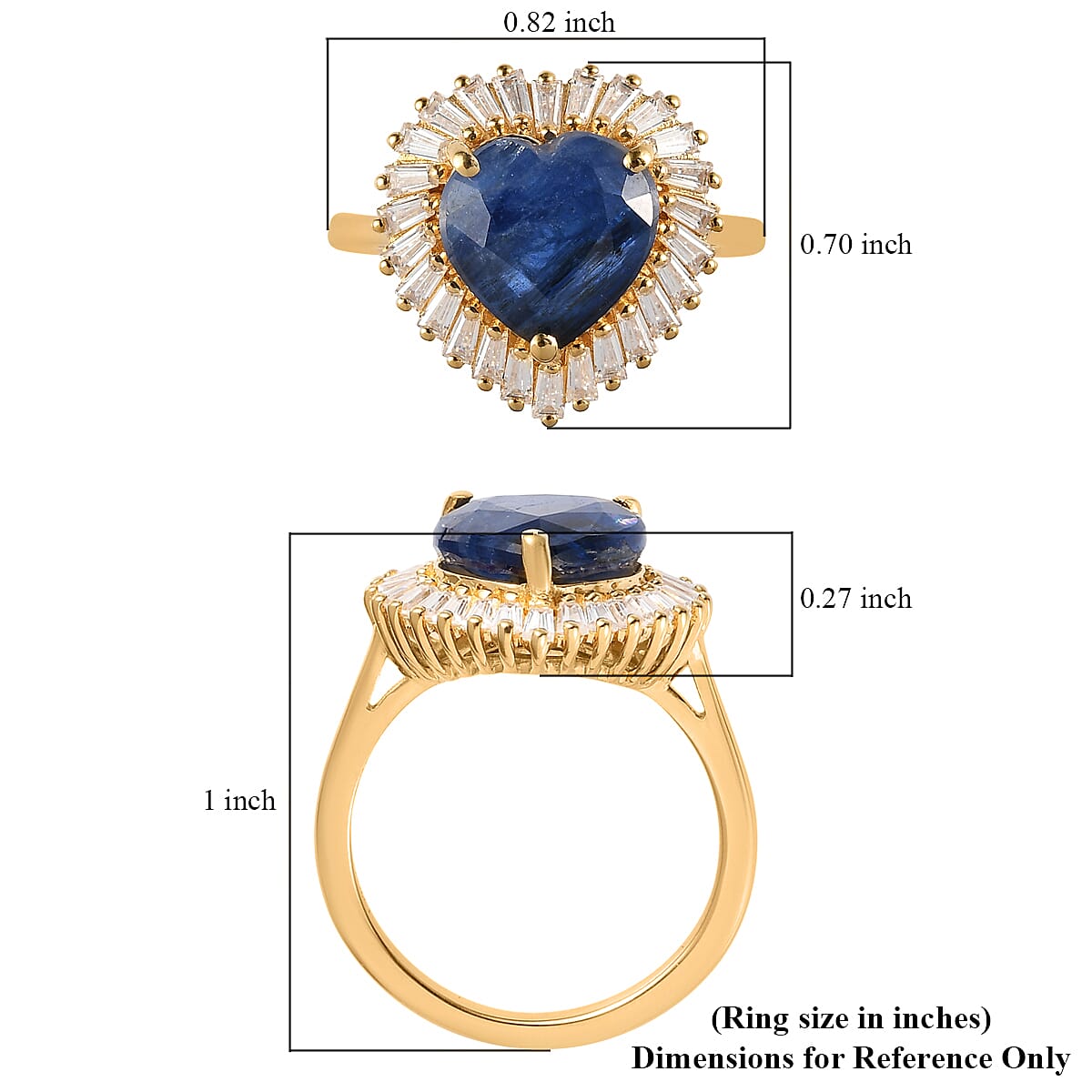 Kashmir Kyanite and Moissanite Heart Halo Ring in Vermeil Yellow Gold Over Sterling Silver (Size 8.0) 5.25 ctw image number 5