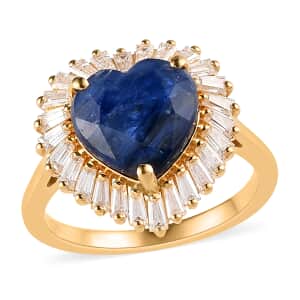 Kashmir Kyanite and Moissanite Heart Halo Ring in Platinum Over Sterling Silver 5.25 ctw