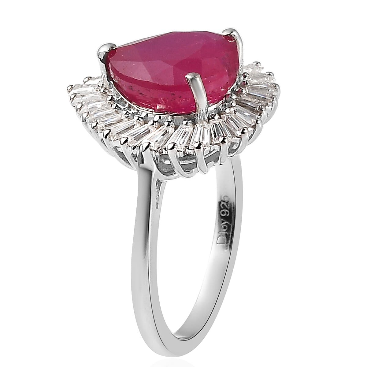 AAA Niassa Ruby (FF) and Moissanite Heart Halo Ring in Platinum Over Sterling Silver 6.10 ctw image number 3