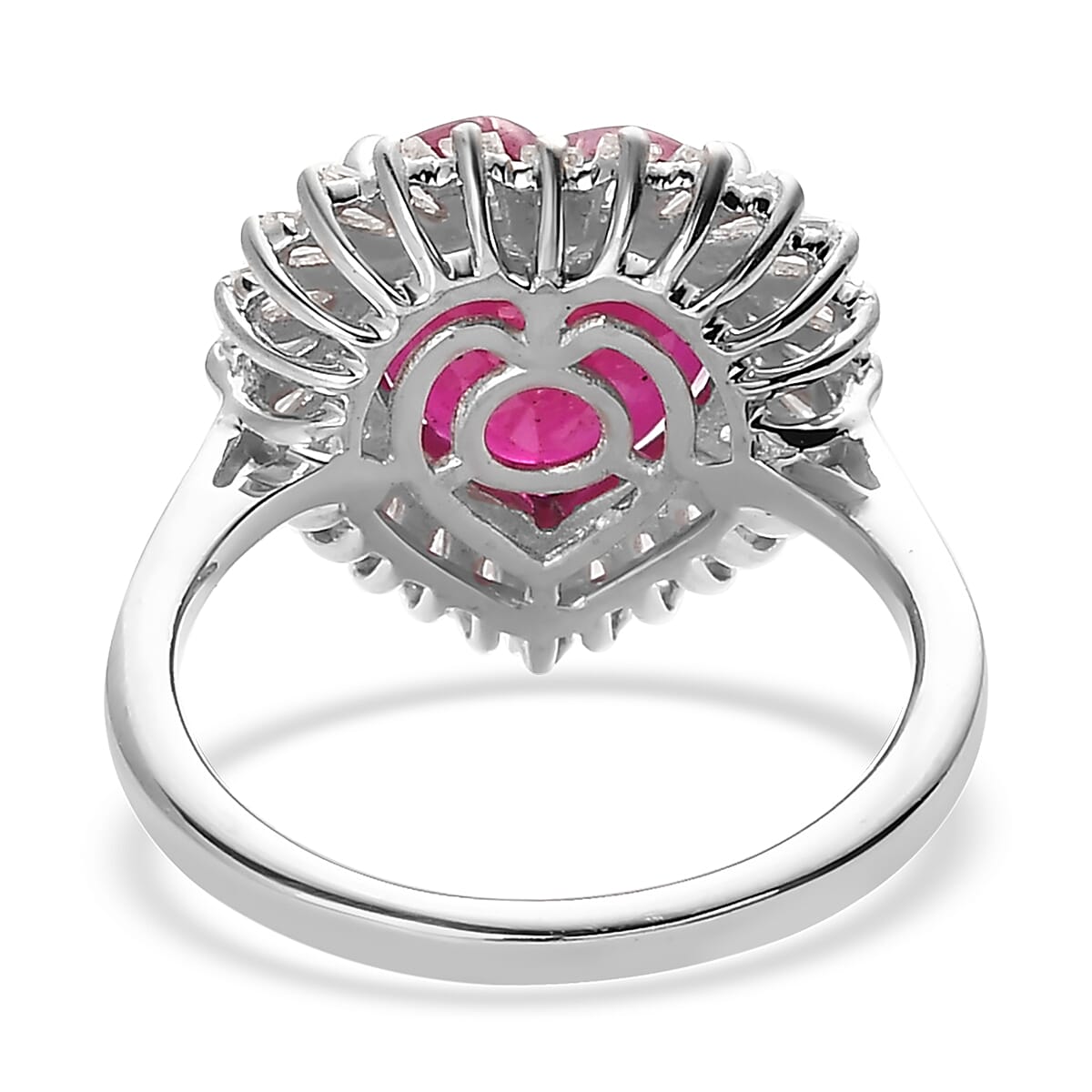 AAA Niassa Ruby (FF) and Moissanite Heart Halo Ring in Platinum Over Sterling Silver 6.10 ctw image number 4
