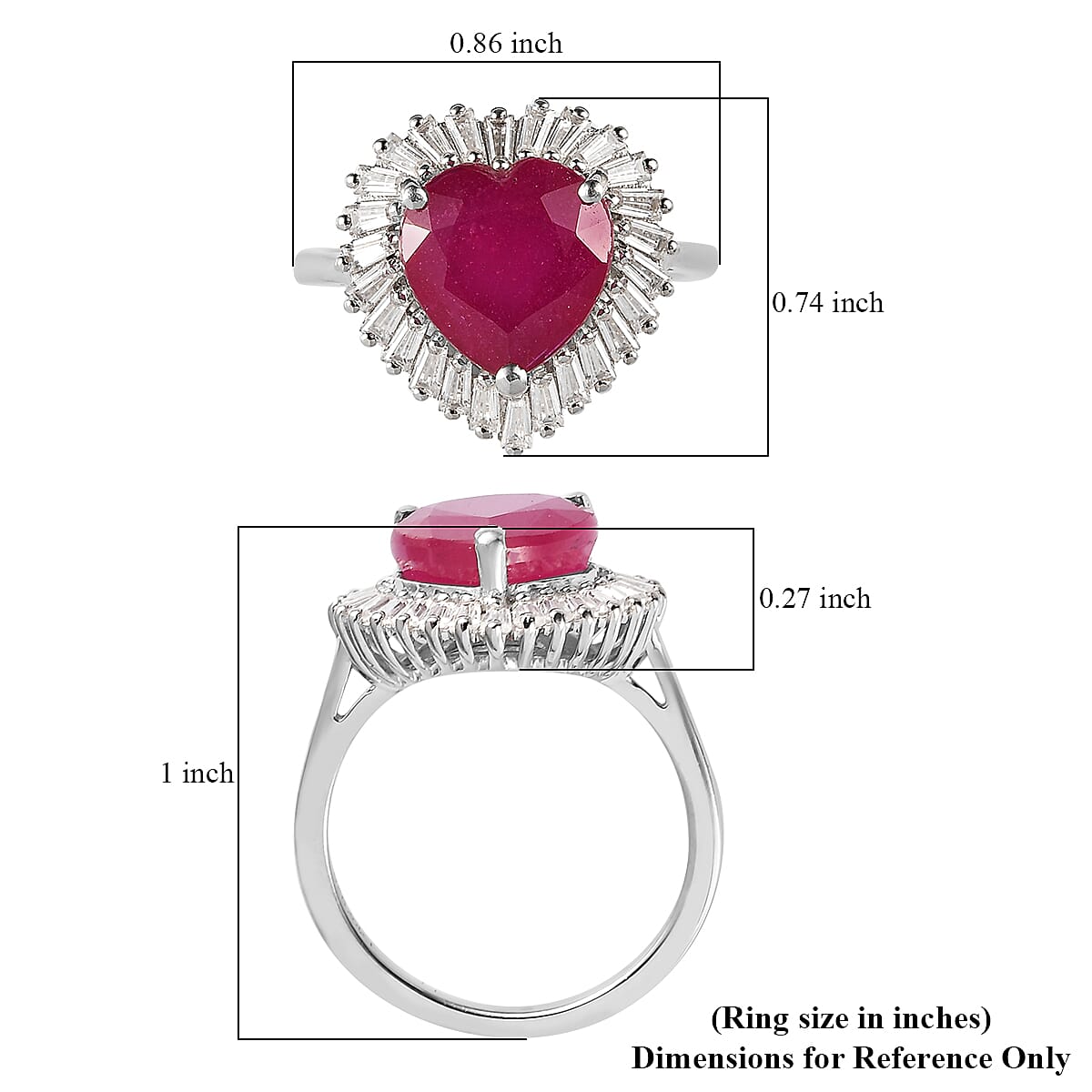 AAA Niassa Ruby (FF) and Moissanite Heart Halo Ring in Platinum Over Sterling Silver 6.10 ctw image number 5