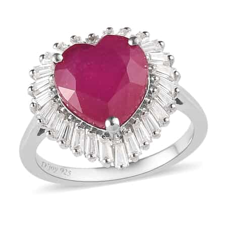 Sterling Silver Rhodium-plated Lab Created Ruby and CZ Heart Halo Ring Size  7