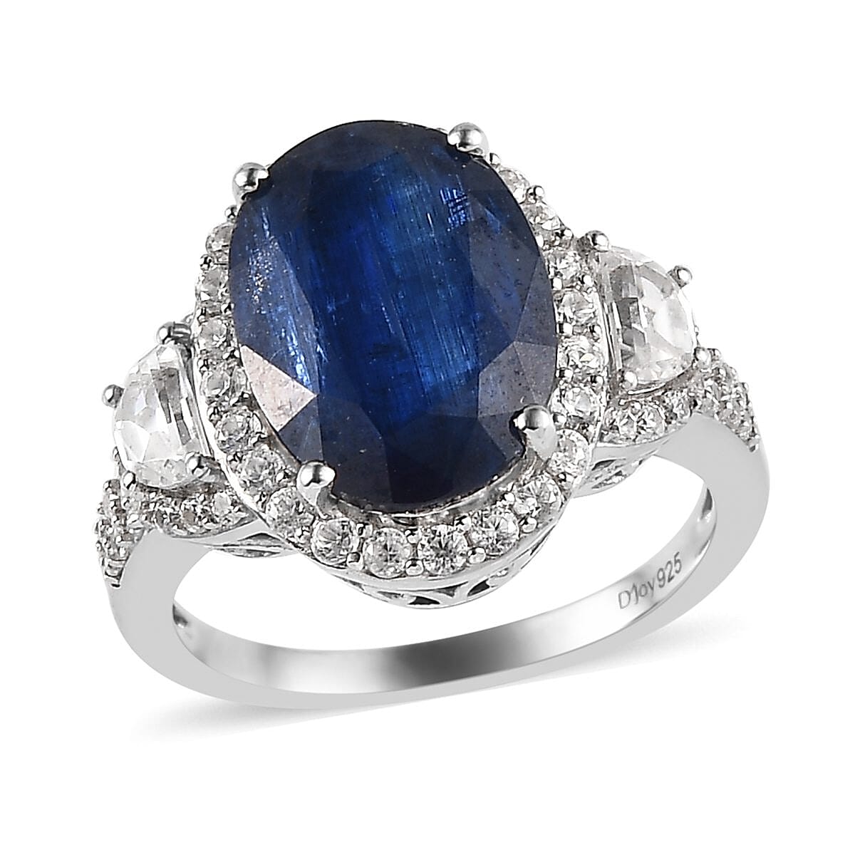 Kashmir Kyanite and Natural White Zircon Halo Ring in Platinum Over Sterling Silver (Size 10.0) 10.40 ctw (Delivery in 3-5 Business Days) image number 0