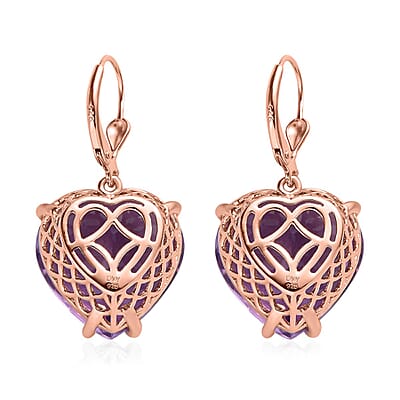 Rose De France Amethyst Heart Shape Lever Back Earrings in Vermeil Rose Gold Over Sterling Silver 39.35 ctw