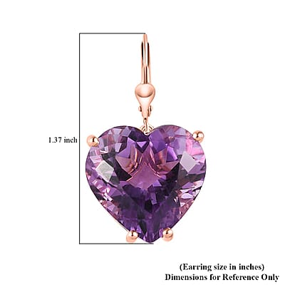 Rose De France Amethyst Heart Shape Lever Back Earrings in Vermeil Rose Gold Over Sterling Silver 39.35 ctw