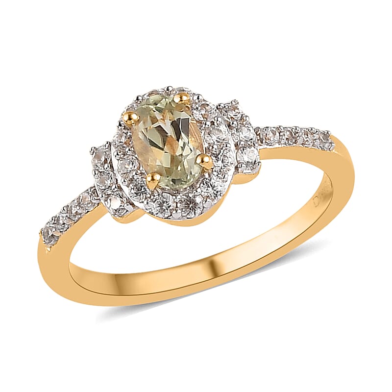 AAA Turkizite and White Zircon Halo Ring in Vermeil Yellow Gold Over Sterling Silver (Size 5.0) 1.00 ctw