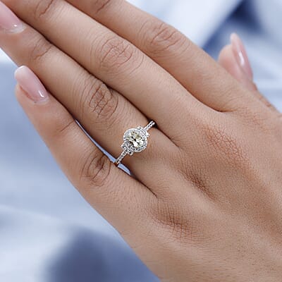AAA Turkizite and White Zircon Halo Ring in Vermeil Yellow Gold Over Sterling Silver (Size 5.0) 1.00 ctw
