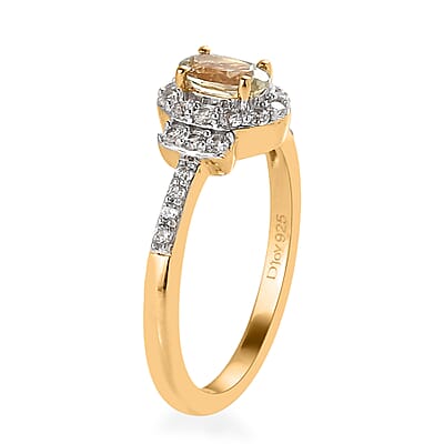 AAA Turkizite and White Zircon Halo Ring in Vermeil Yellow Gold Over Sterling Silver (Size 5.0) 1.00 ctw