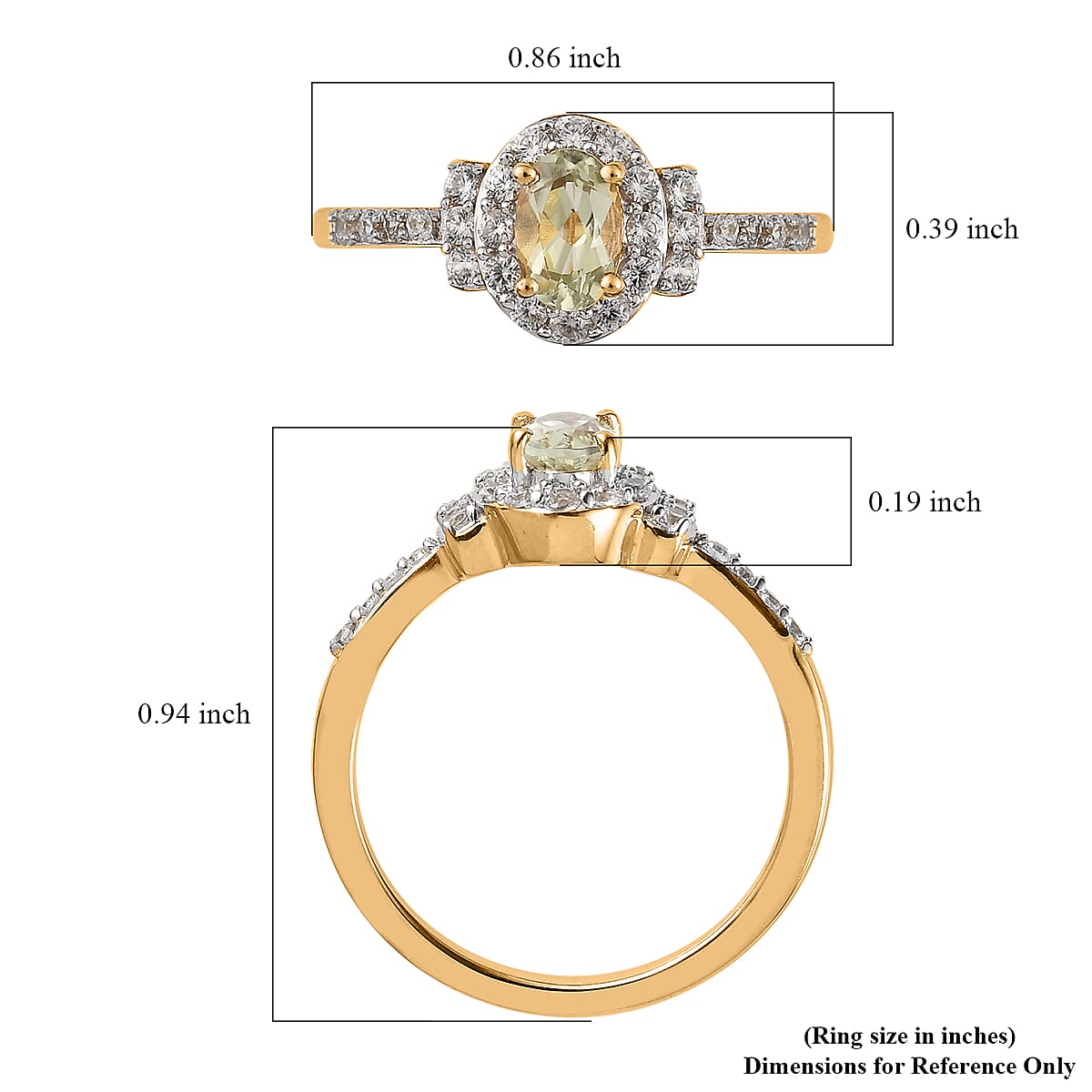 AAA Turkizite and White Zircon Halo Ring in Vermeil Yellow Gold Over Sterling Silver (Size 5.0) 1.00 ctw