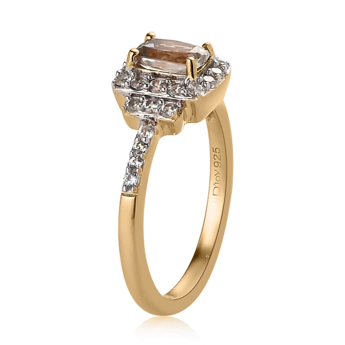 TLV AAA Turkizite, Natural White Zircon Ring in Vermeil YG Over Sterling Silver (Size 10.0) 1.25 ctw image number 3