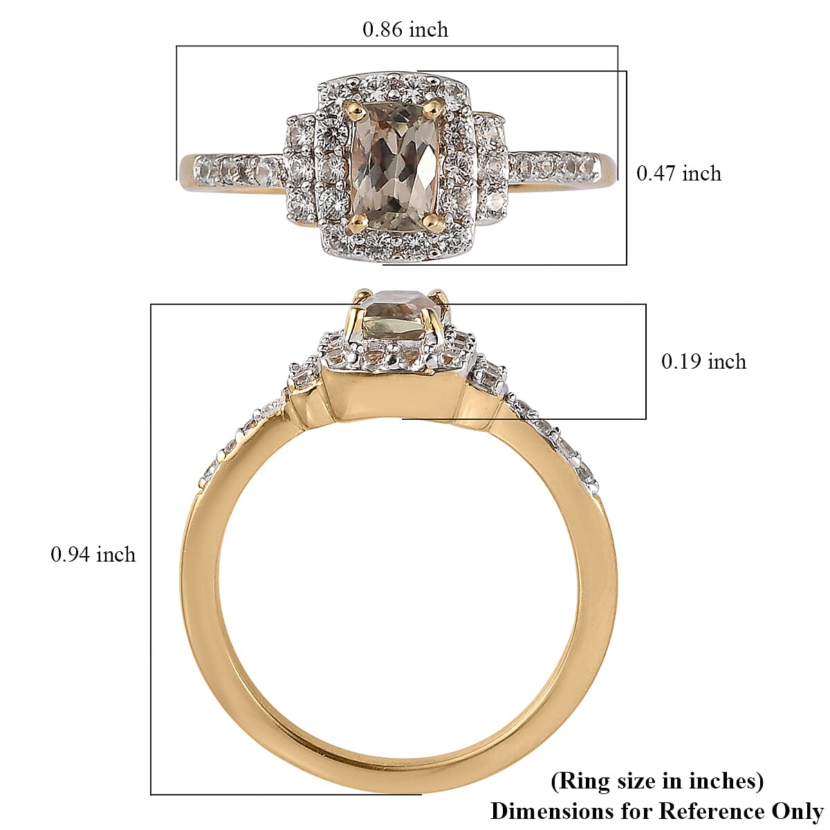 AAA Turkizite and White Zircon Ring in Vermeil Yellow Gold Over Sterling Silver (Size 10.0) 1.25 ctw