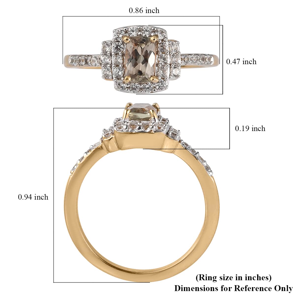 TLV AAA Turkizite, Natural White Zircon Ring in Vermeil YG Over Sterling Silver (Size 10.0) 1.25 ctw image number 5