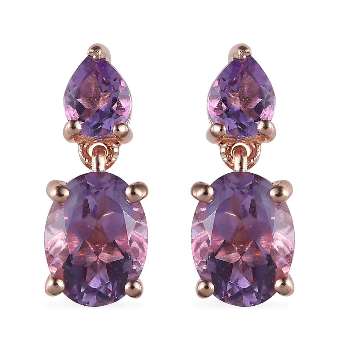 Rose De France Amethyst Dangle Earrings in Vermeil Rose Gold Over Sterling Silver 2.65 ctw image number 0