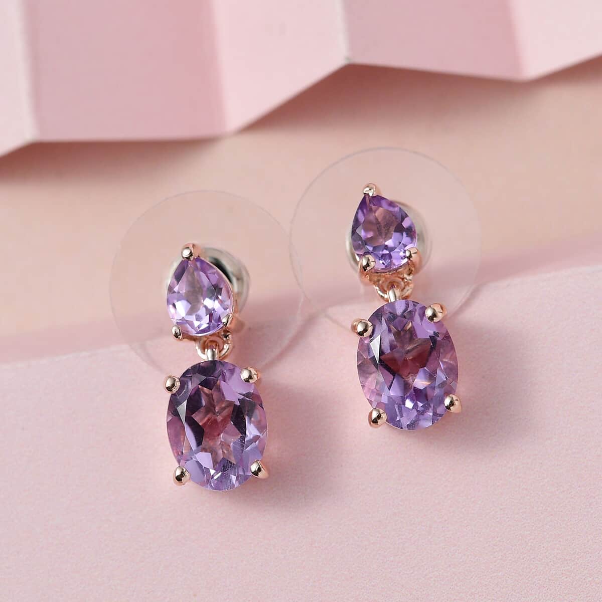 Rose De France Amethyst Dangle Earrings in Vermeil Rose Gold Over Sterling Silver 2.65 ctw image number 1