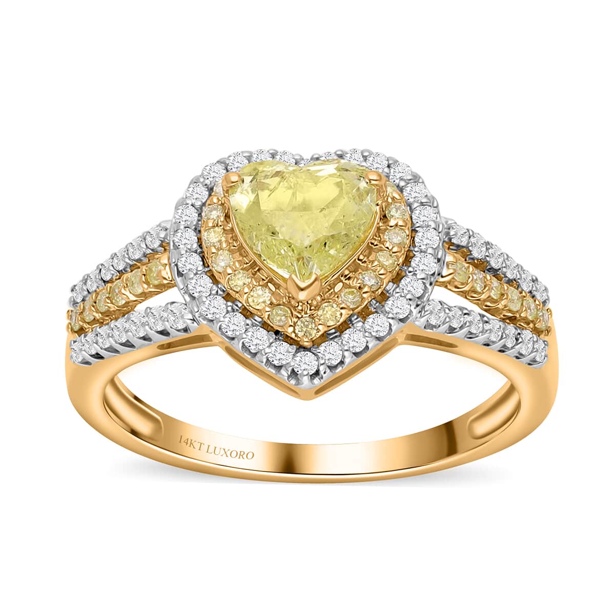 SGL Certified Luxoro 14K Yellow Gold Natural Yellow and White Diamond I1-I2 Heart Ring (Size 6.0) 4.10 Grams 1.50 ctw image number 0
