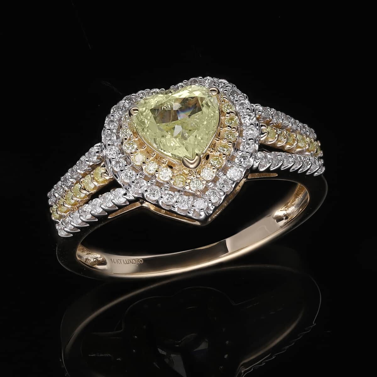 SGL Certified Luxoro 14K Yellow Gold Natural Yellow and White Diamond I1-I2 Heart Ring (Size 6.0) 4.10 Grams 1.50 ctw image number 1