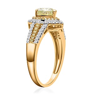 SGL Certified Luxoro 14K Yellow Gold Natural Yellow and White Diamond I1-I2 Heart Ring (Size 6.0) 4.10 Grams 1.50 ctw
