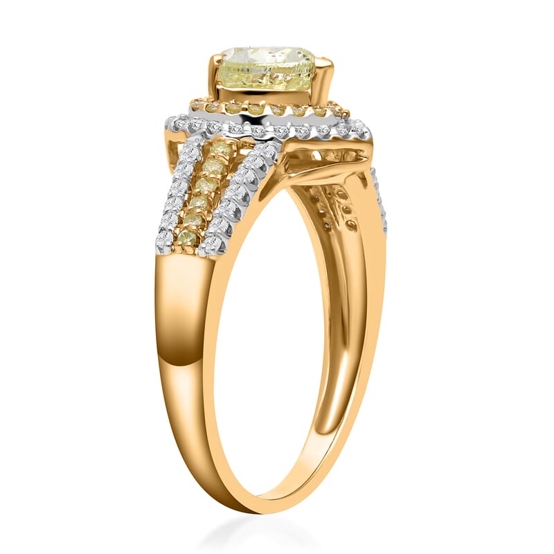 SGL Certified Luxoro 14K Yellow Gold Natural Yellow and White Diamond I1-I2 Heart Ring (Size 6.0) 4.10 Grams 1.50 ctw