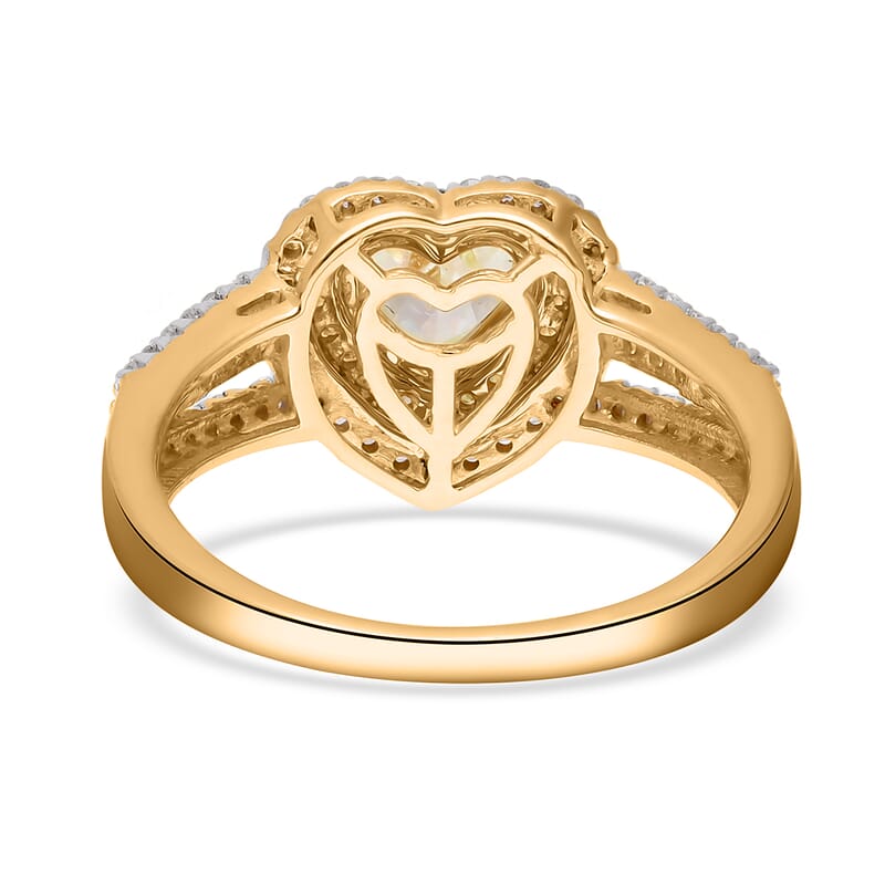 SGL Certified Luxoro 14K Yellow Gold Natural Yellow and White Diamond I1-I2 Heart Ring (Size 6.0) 4.10 Grams 1.50 ctw