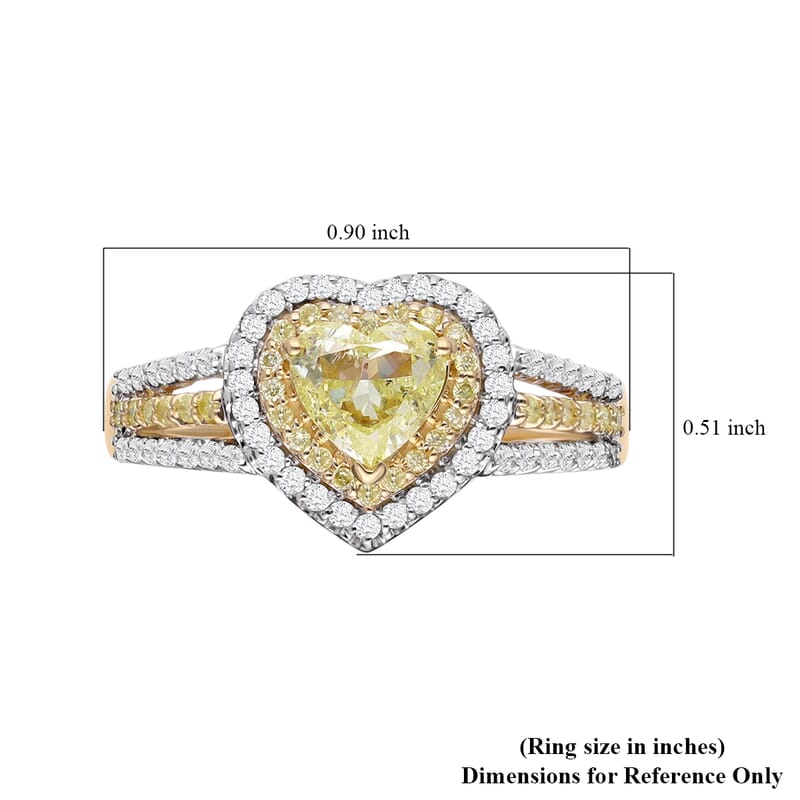 SGL Certified Luxoro 14K Yellow Gold Natural Yellow and White Diamond I1-I2 Heart Ring (Size 6.0) 4.10 Grams 1.50 ctw
