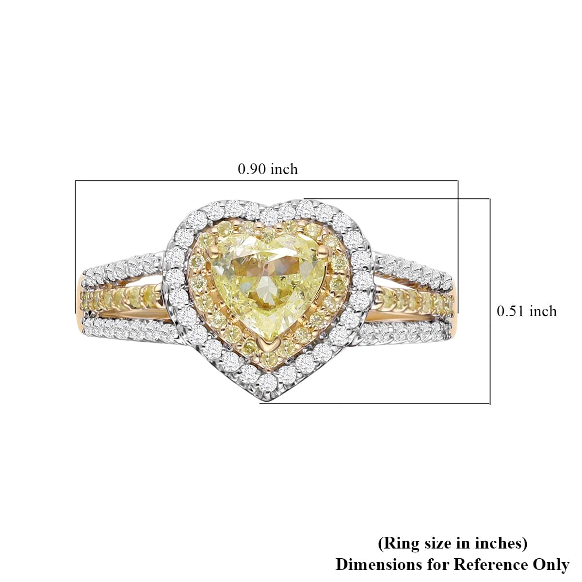 SGL Certified Luxoro 14K Yellow Gold Natural Yellow and White Diamond I1-I2 Heart Ring (Size 6.0) 4.10 Grams 1.50 ctw image number 5