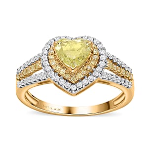 SGL Certified Luxoro 14K Yellow Gold Natural Yellow and White Diamond I1-I2 Heart Ring (Size 7.0) 4.10 Grams 1.50 ctw