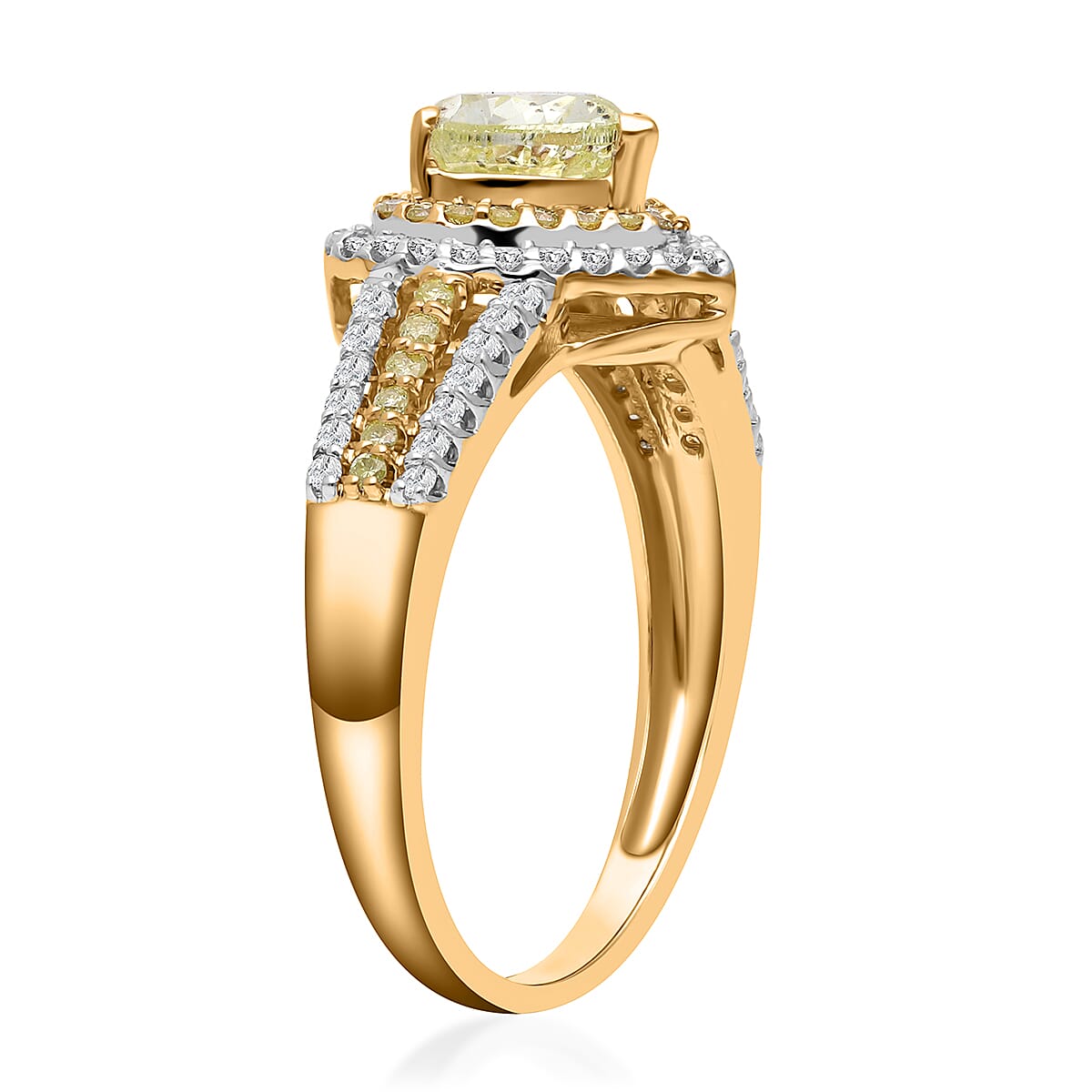 SGL Certified Luxoro 14K Yellow Gold Natural Yellow and White Diamond I1-I2 Heart Ring (Size 7.0) 4.10 Grams 1.50 ctw