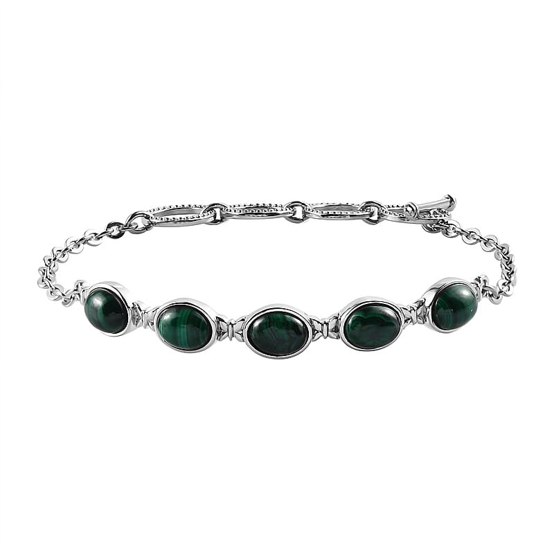 African Malachite Bracelet in Stainless Steel (6.50 In) 10.85 ctw , Tarnish-Free, Waterproof, Sweat Proof Jewelry