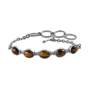 Tiger's Eye 10.50 ctw Toggle Clasp Bracelet in Stainless Steel (6.50-8.50In), Tarnish-Free, Waterproof, Sweat Proof Jewelry