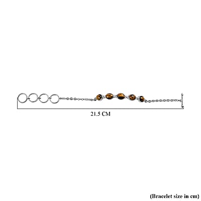Tiger's Eye 10.50 ctw Toggle Clasp Bracelet in Stainless Steel (6.50-8.50In), Tarnish-Free, Waterproof, Sweat Proof Jewelry