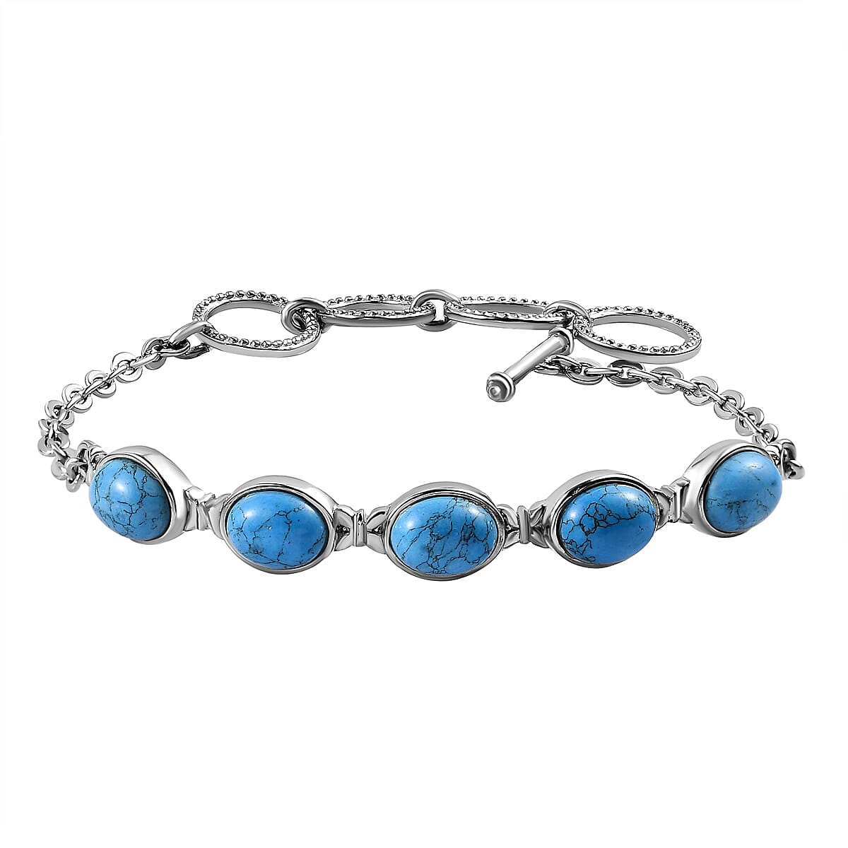 Constituted Blue Howlite 9.30 ctw Toggle Clasp Bracelet in Stainless Steel (6.50 In), Tarnish-Free, Waterproof, Sweat Proof Jewelry image number 0