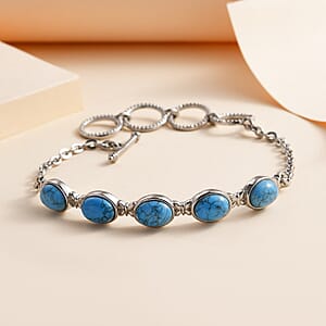Constituted Blue Howlite 9.30 ctw Toggle Clasp Bracelet in Stainless Steel (6.50 In), Tarnish-Free, Waterproof, Sweat Proof Jewelry