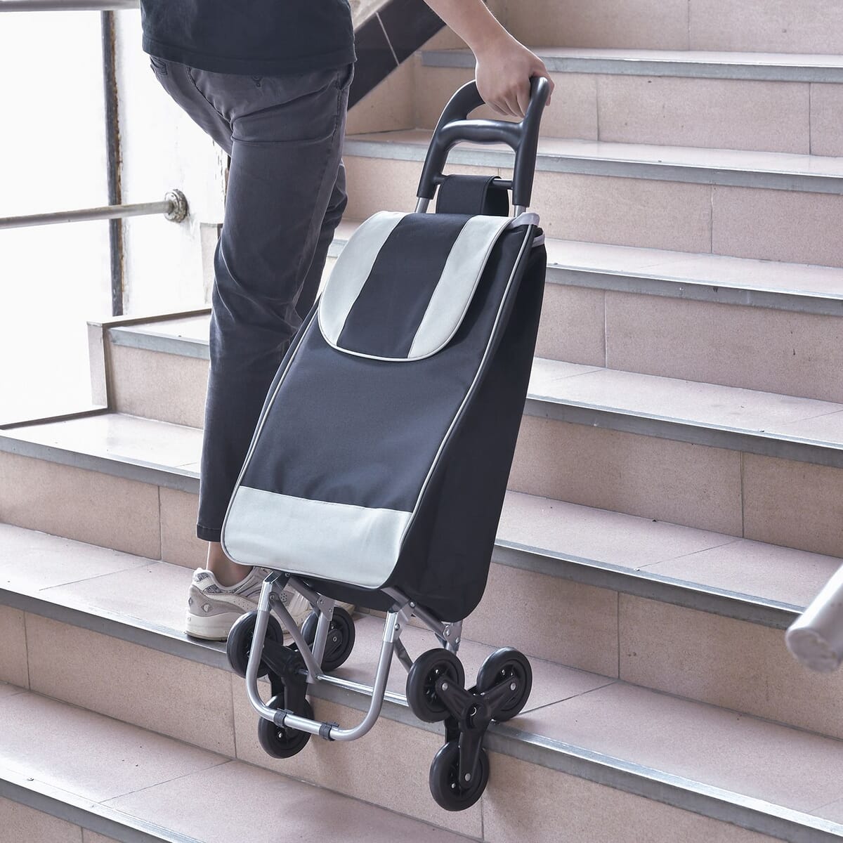 Black Trolly Bag with Iron Shelf and Wheels (Capacity: 2.5kg, Size:96x41x33cm) image number 1