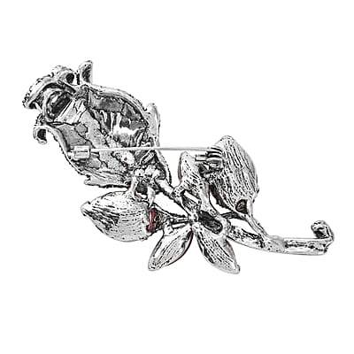 Fuchsia and Brown Glass, Multi Color Austrian Crystal Rose Flower Brooch in Silvertone