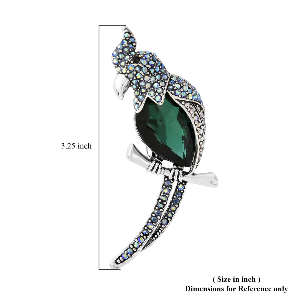 Green Glass and Multi Color Austrian Crystal Parrot Brooch in Silvertone image number 4