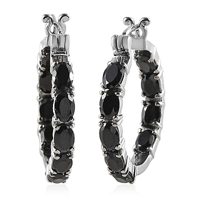 Thai Black Spinel Hoop Earrings in Stainless Steel 10.90 ctw