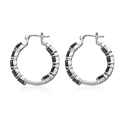 Thai Black Spinel Hoop Earrings in Stainless Steel 10.90 ctw