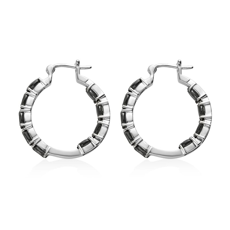 Thai Black Spinel Hoop Earrings in Stainless Steel 10.90 ctw