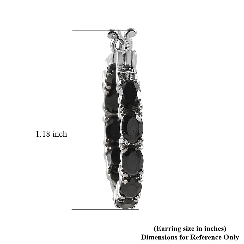 Thai Black Spinel Hoop Earrings in Stainless Steel 10.90 ctw