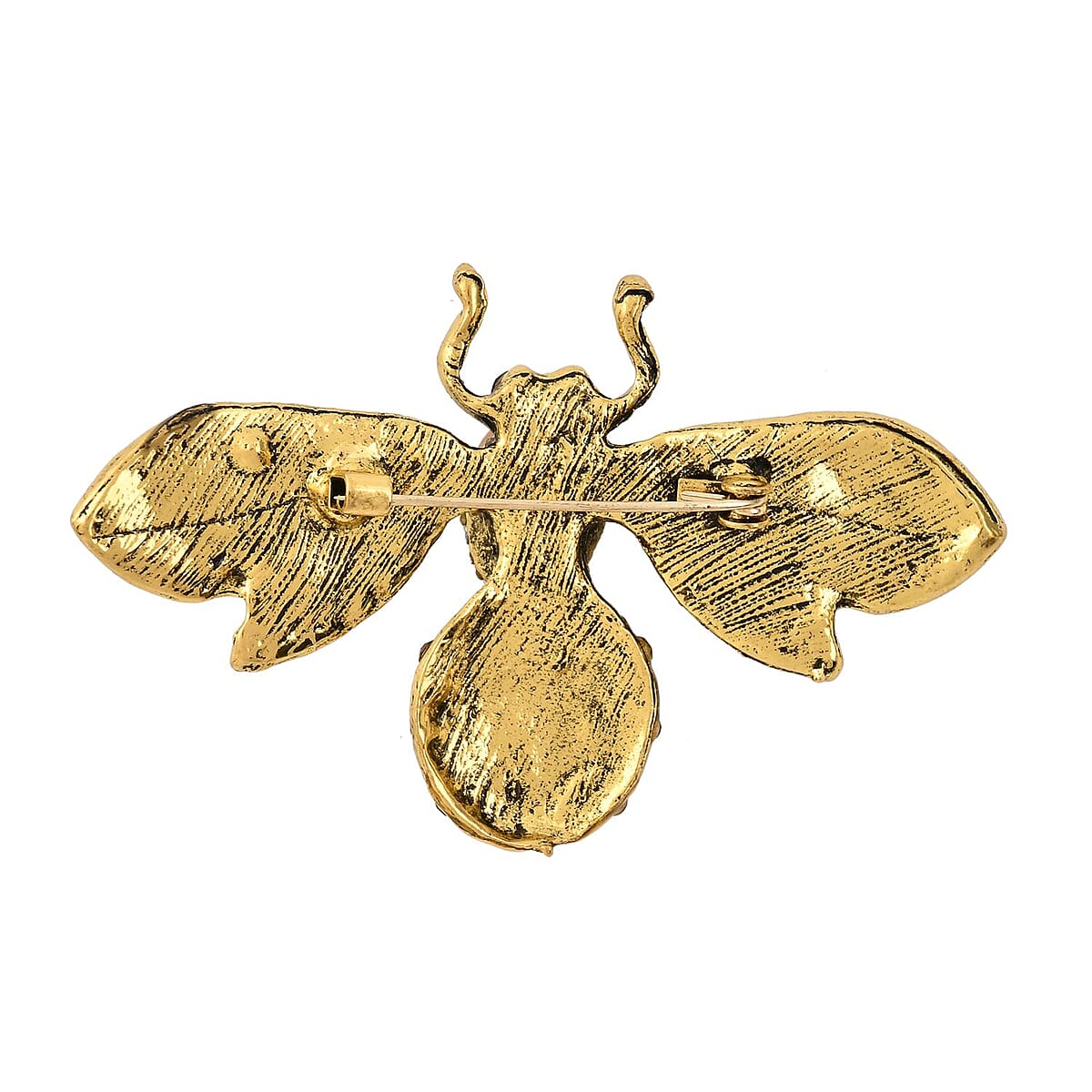 Multi Color Austrian Crystal and Green Glass Bee Brooch in Goldtone image number 3