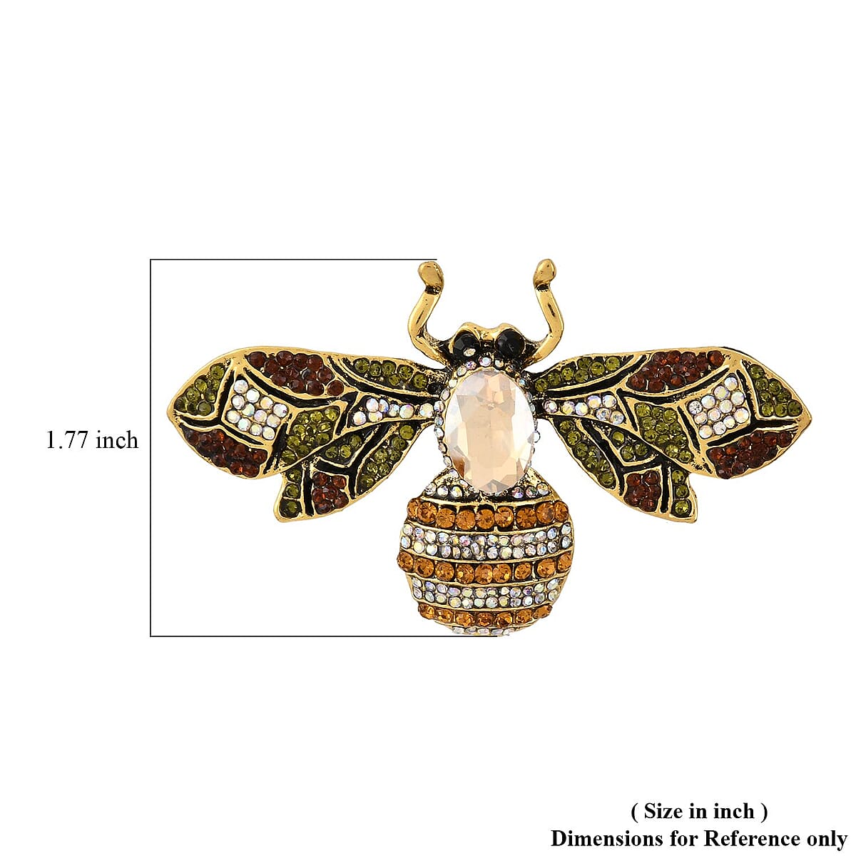 Multi Color Austrian Crystal and Green Glass Bee Brooch in Goldtone image number 4
