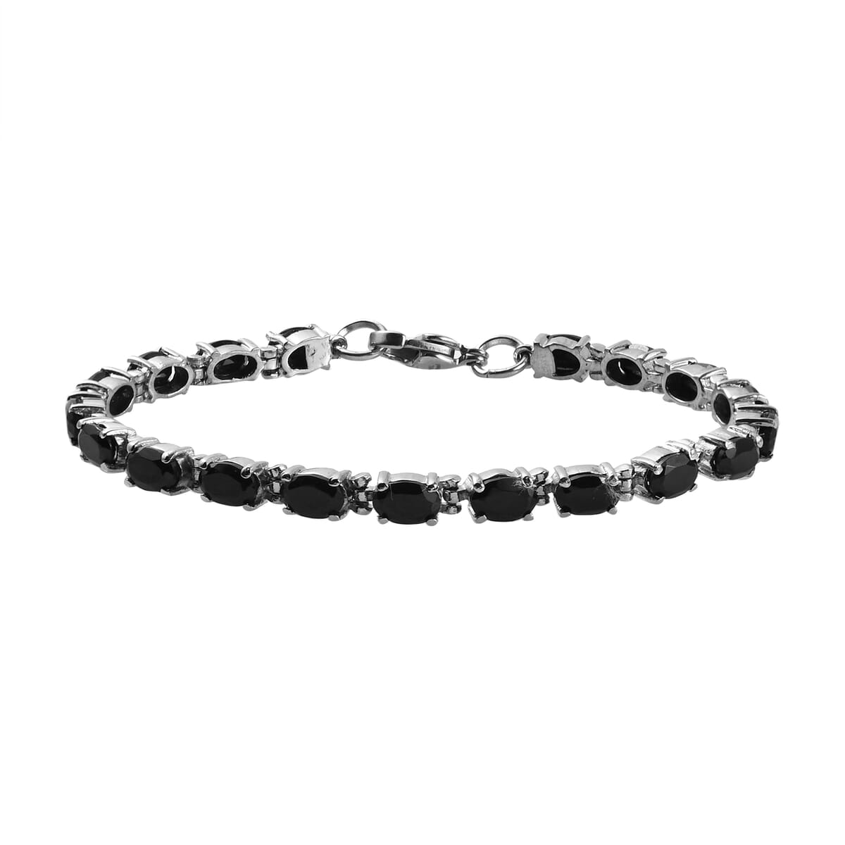 Natural Thai Black Spinel Tennis Bracelet in Stainless Steel (6.50 In) 12.60 ctw image number 0