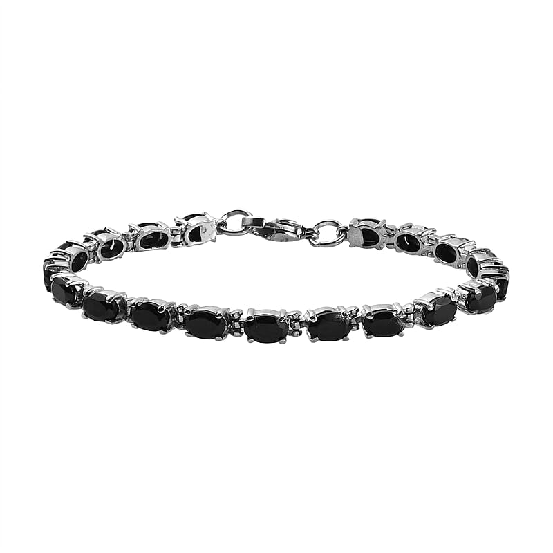 Thai Black Spinel Tennis Bracelet in Stainless Steel (6.50 In) 12.60 ctw